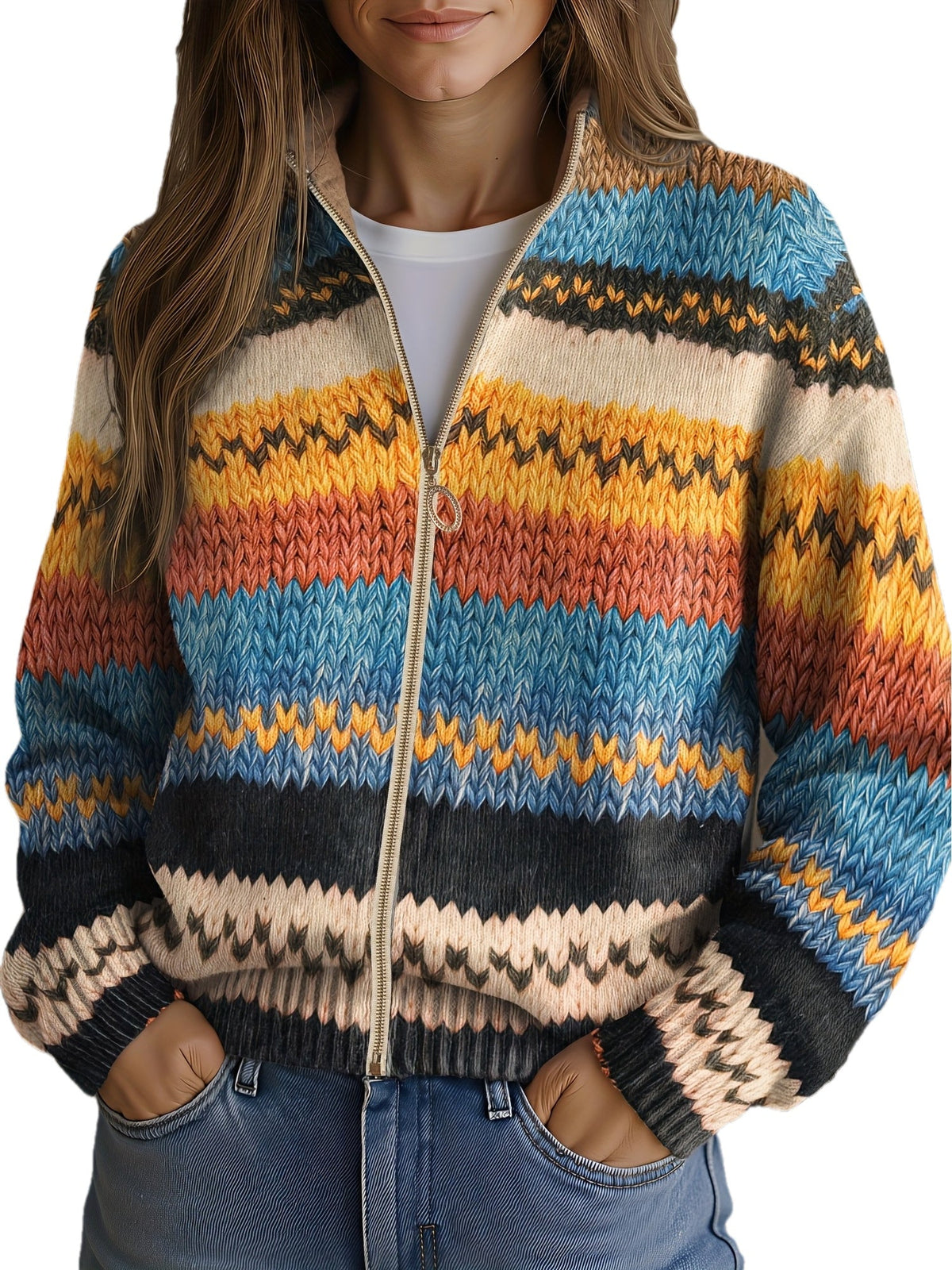 Elspeth - Multicolor Zigzag Striped Knit Cardigan