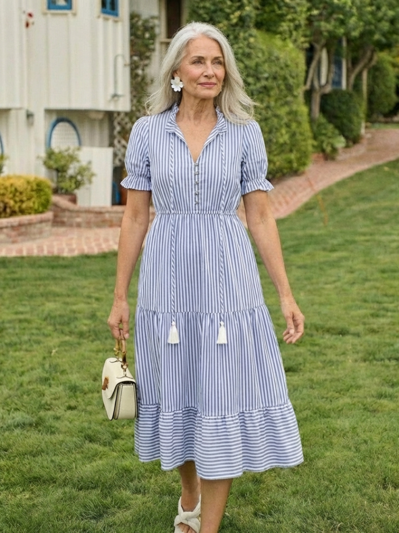 Glady - Short Sleeve Striped Midi Dress