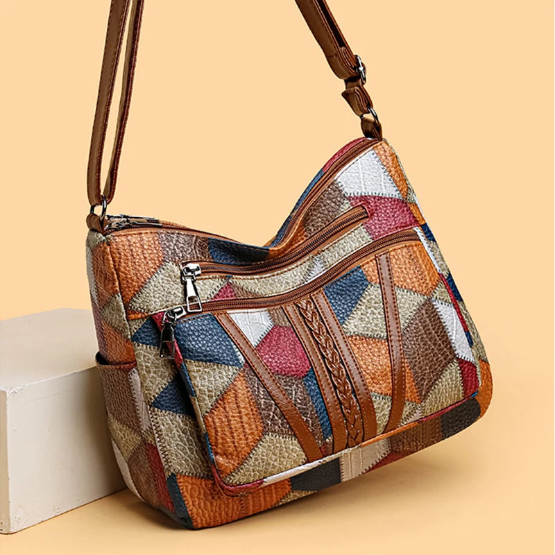 Carly – Geometric Patchwork Vegan Leather Handbag
