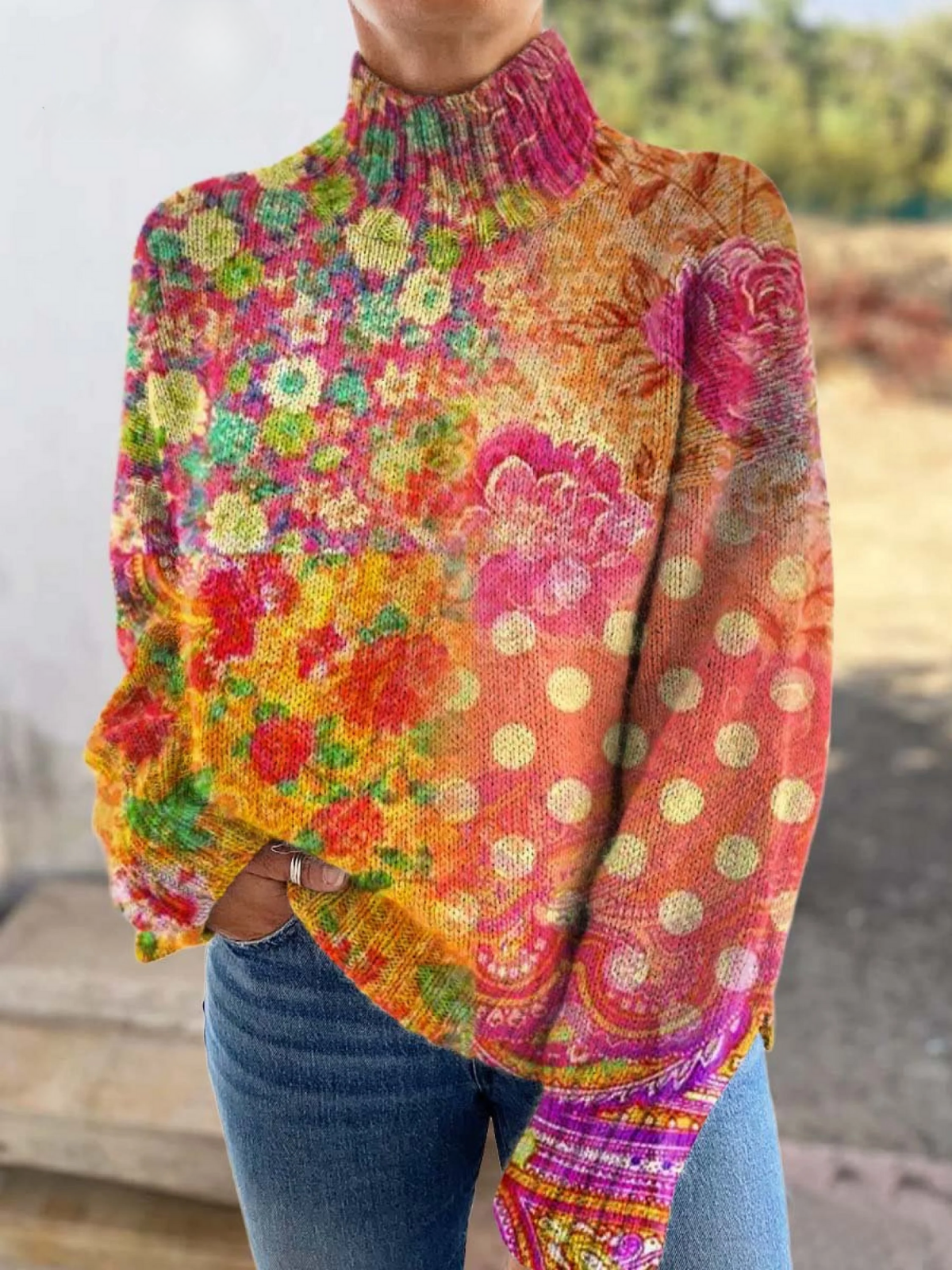 Dakota - Floral Polka Dot Turtleneck