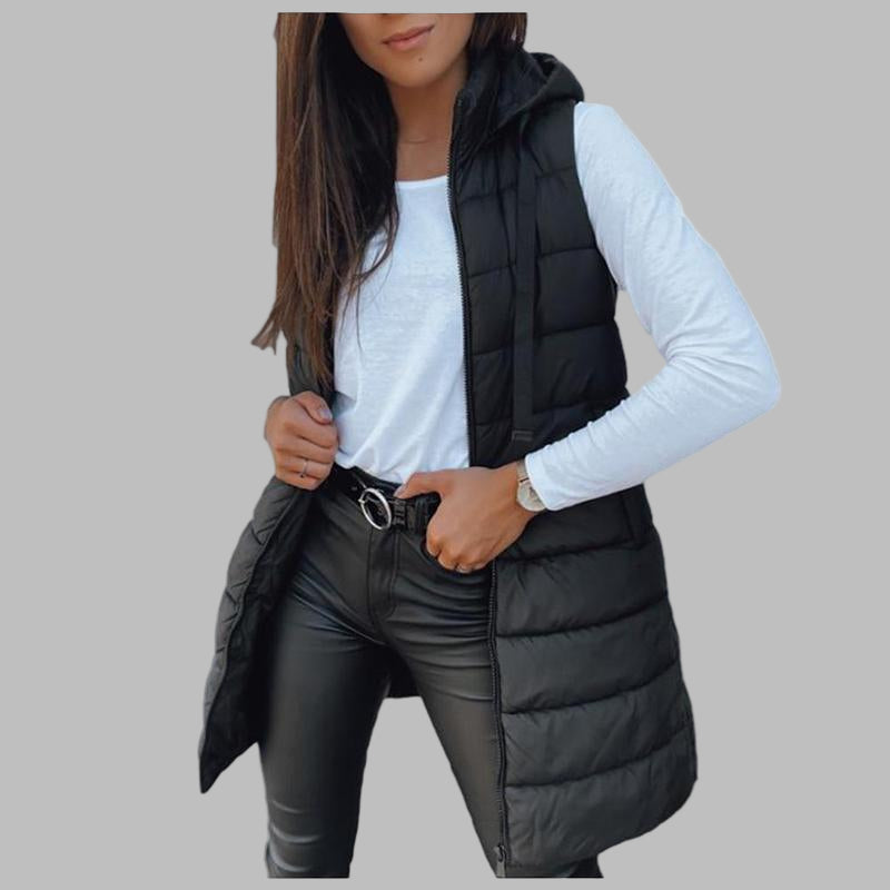 Zaira - Casual Sleeveless Hood Long Puffer Vest