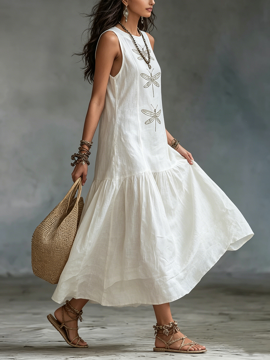 Geneva - Sleeveless Cotton Linen Maxi Dress