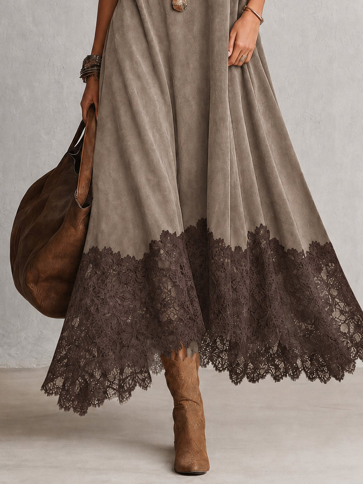 Lorie – Vintage Suede Maxi Dress