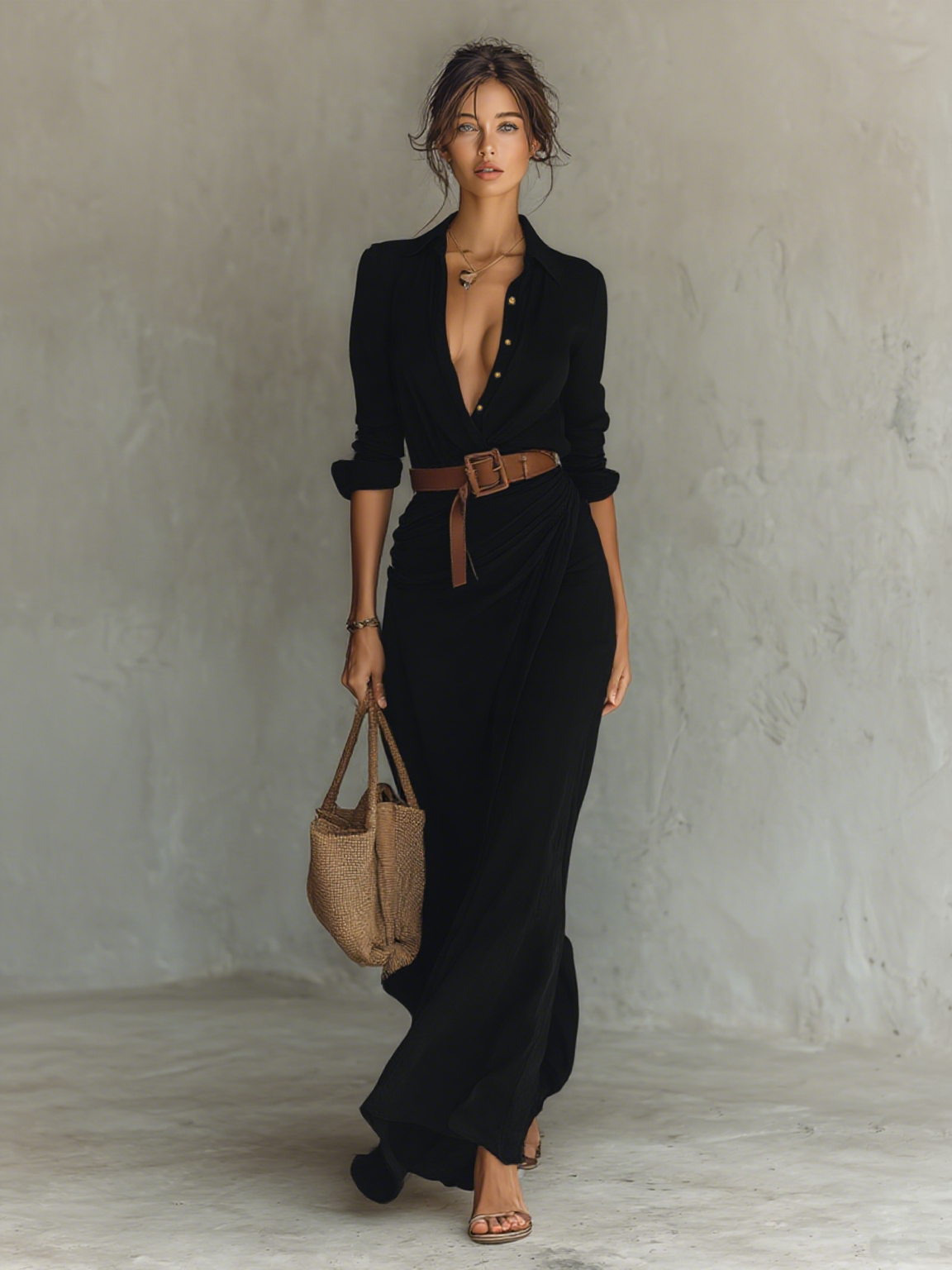Conie – Long Maxi Dress with Lapel Collar