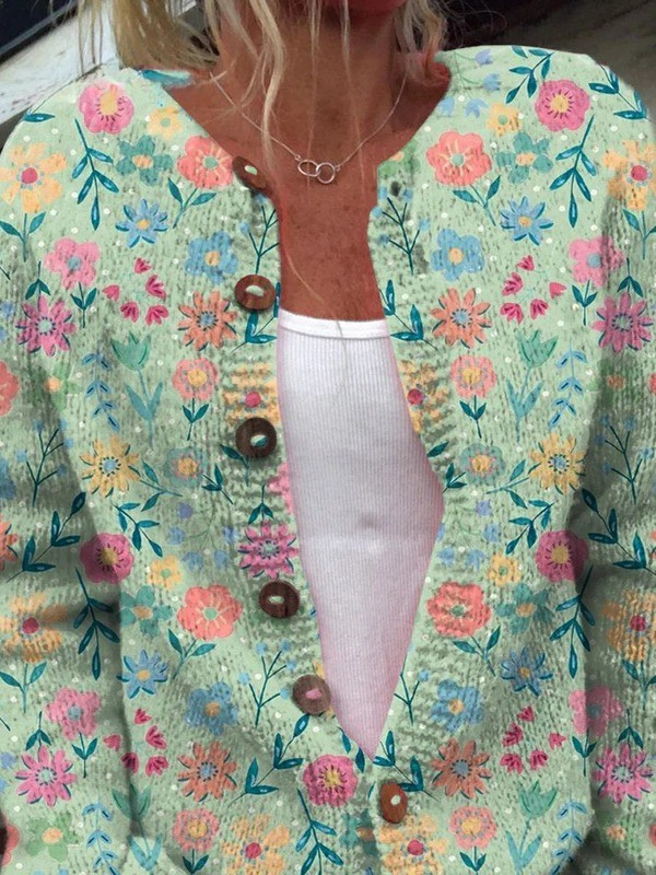 Madeline - Floral Pattern Print Buttoned Cardigan