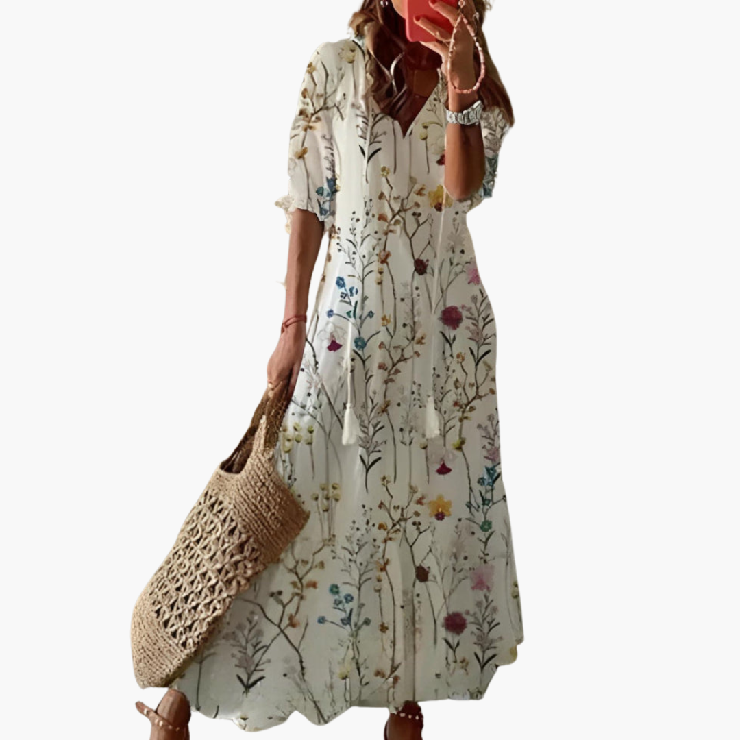 Mia | Boho Vintage V-Neck Summer Dress
