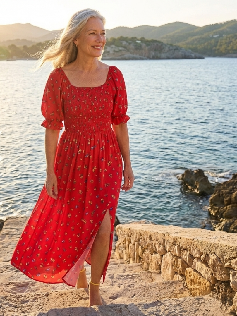 Dasey - Square Neck Floral Midi Dress