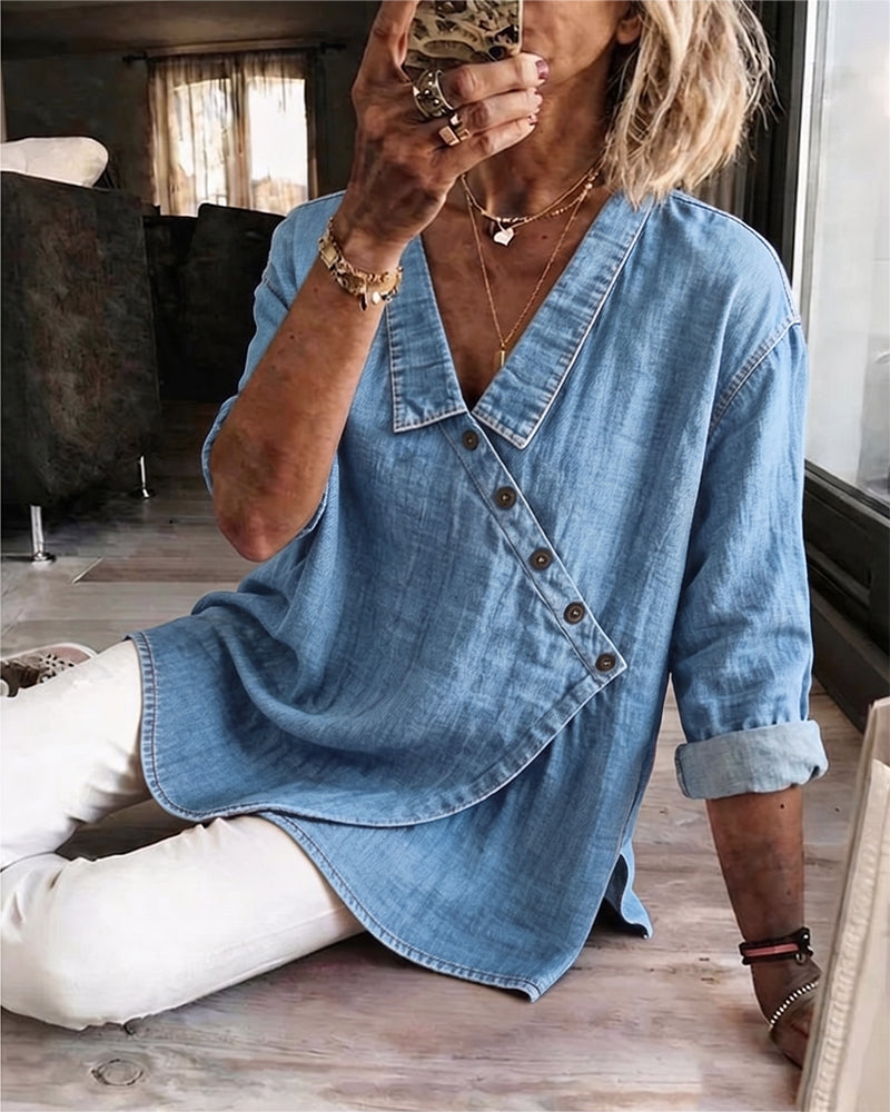 Veronica - Denim Button-Up Blouse