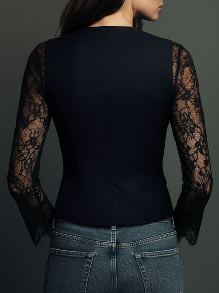 Callie – Black Lace Sleeve Blazer