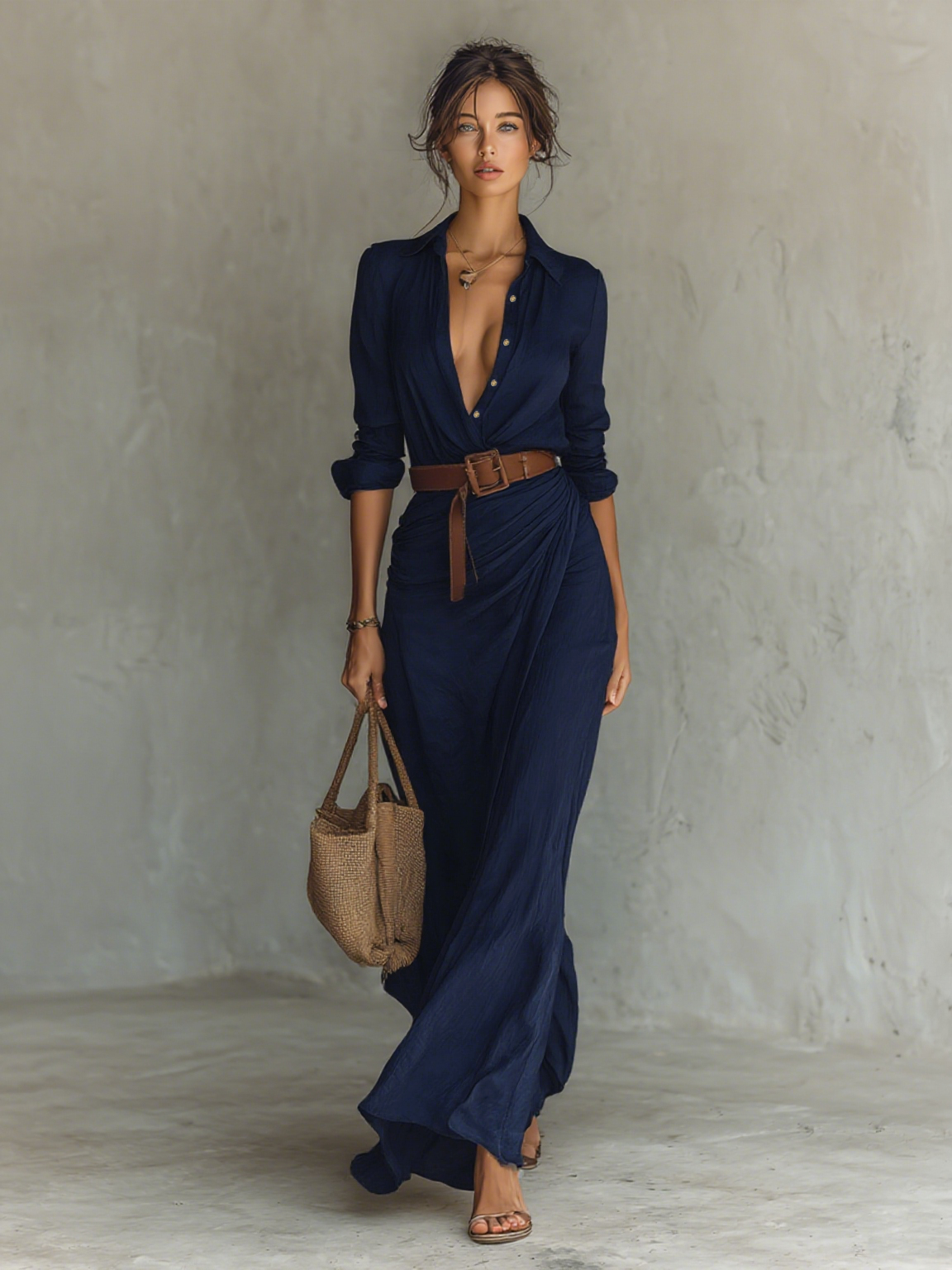 Conie – Long Maxi Dress with Lapel Collar