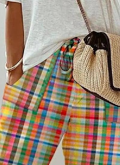 Kath – Checked Pants with Elastic Waist and Tie Closure