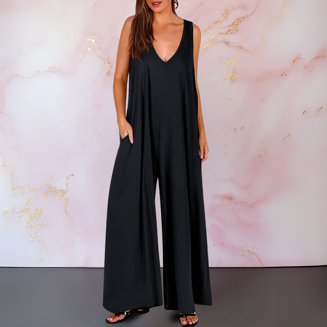 Cindy – Comfortable Jumpsuit with V-neck and Wide Legs