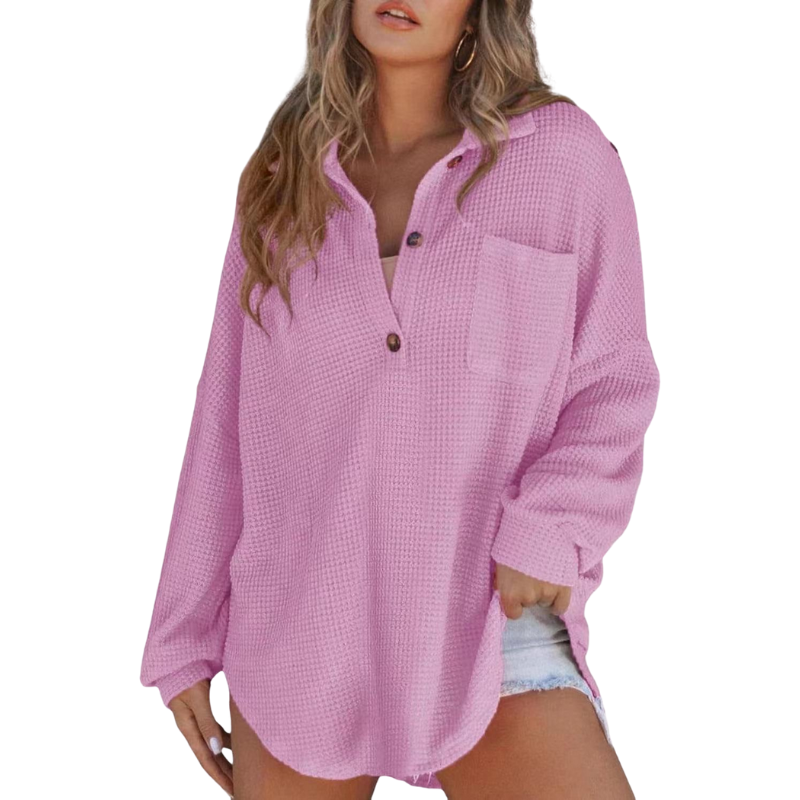 Ava – Casual Lightweight Button V Neck Tunic Blouse