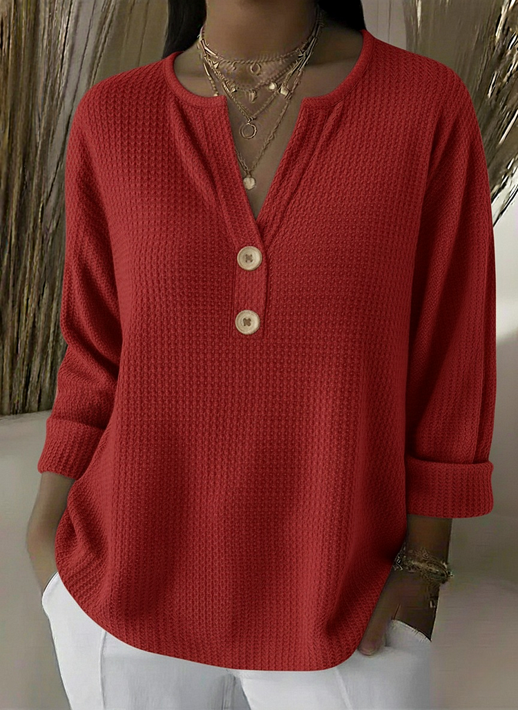Astrid – Textured Button Henley Top