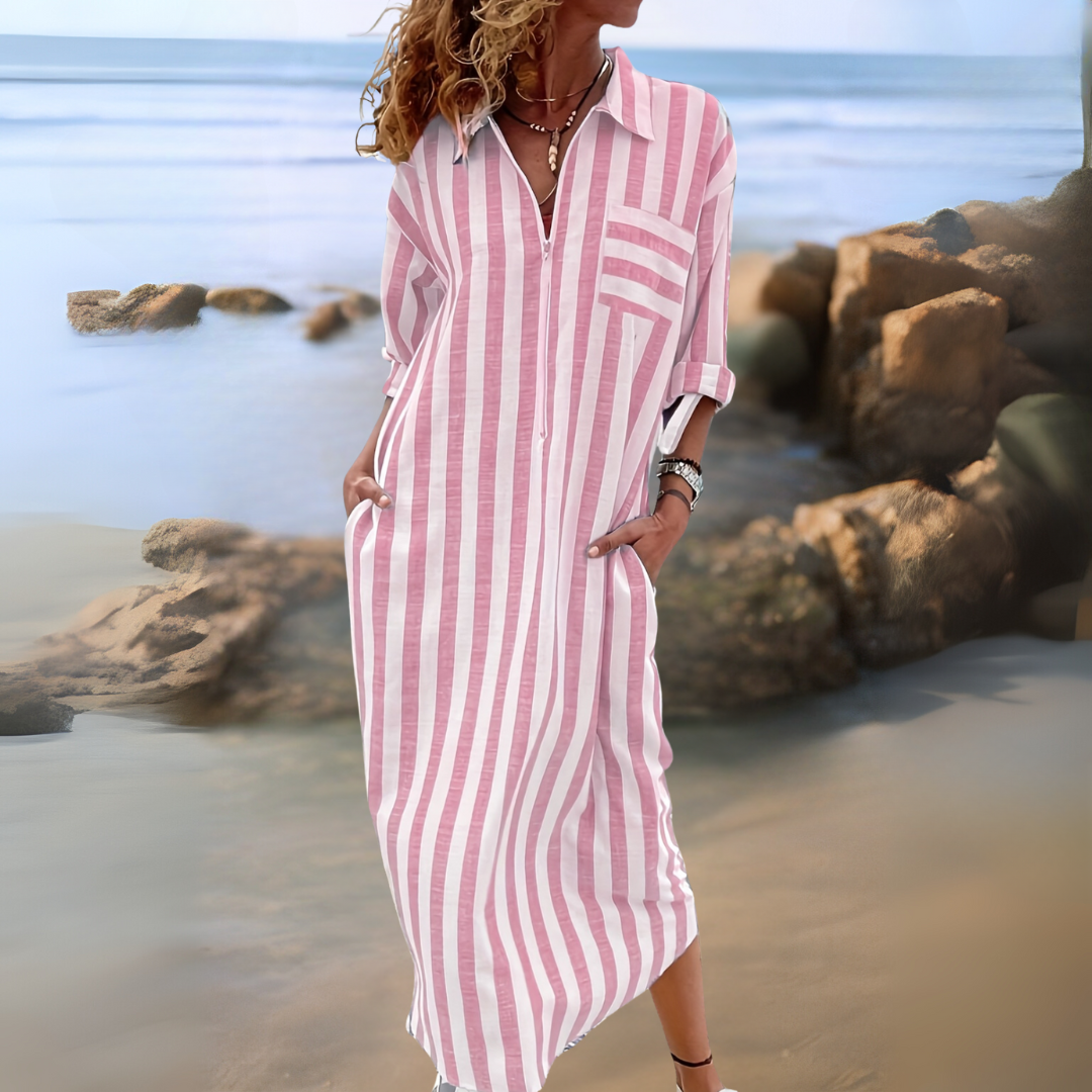 Zia – Elegant Striped V-neck Dress