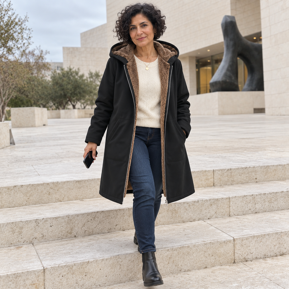 Lyra – Cozy Sherpa-Lined Hooded Coat