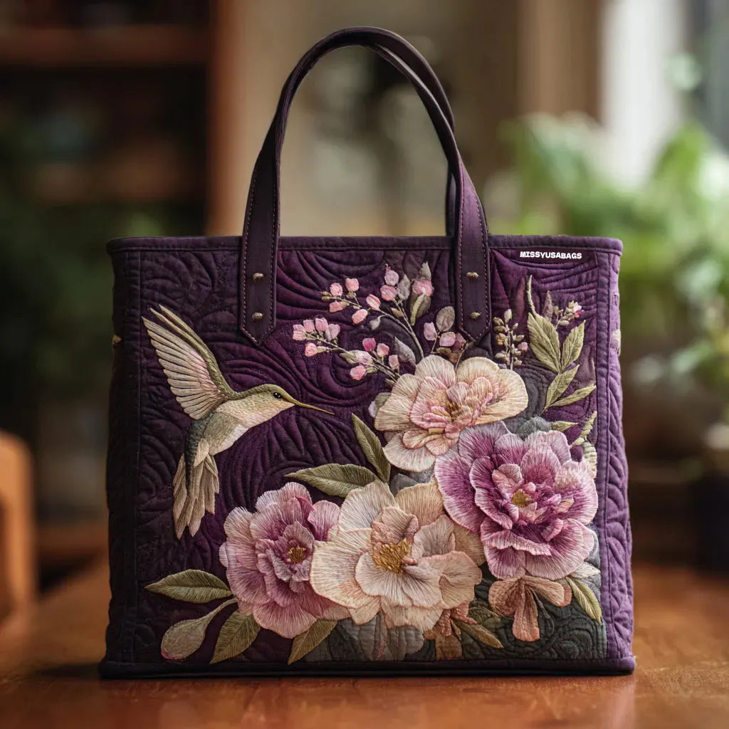 Pearl – Hummingbird and Orchids Handmade Quilted Tote Bag