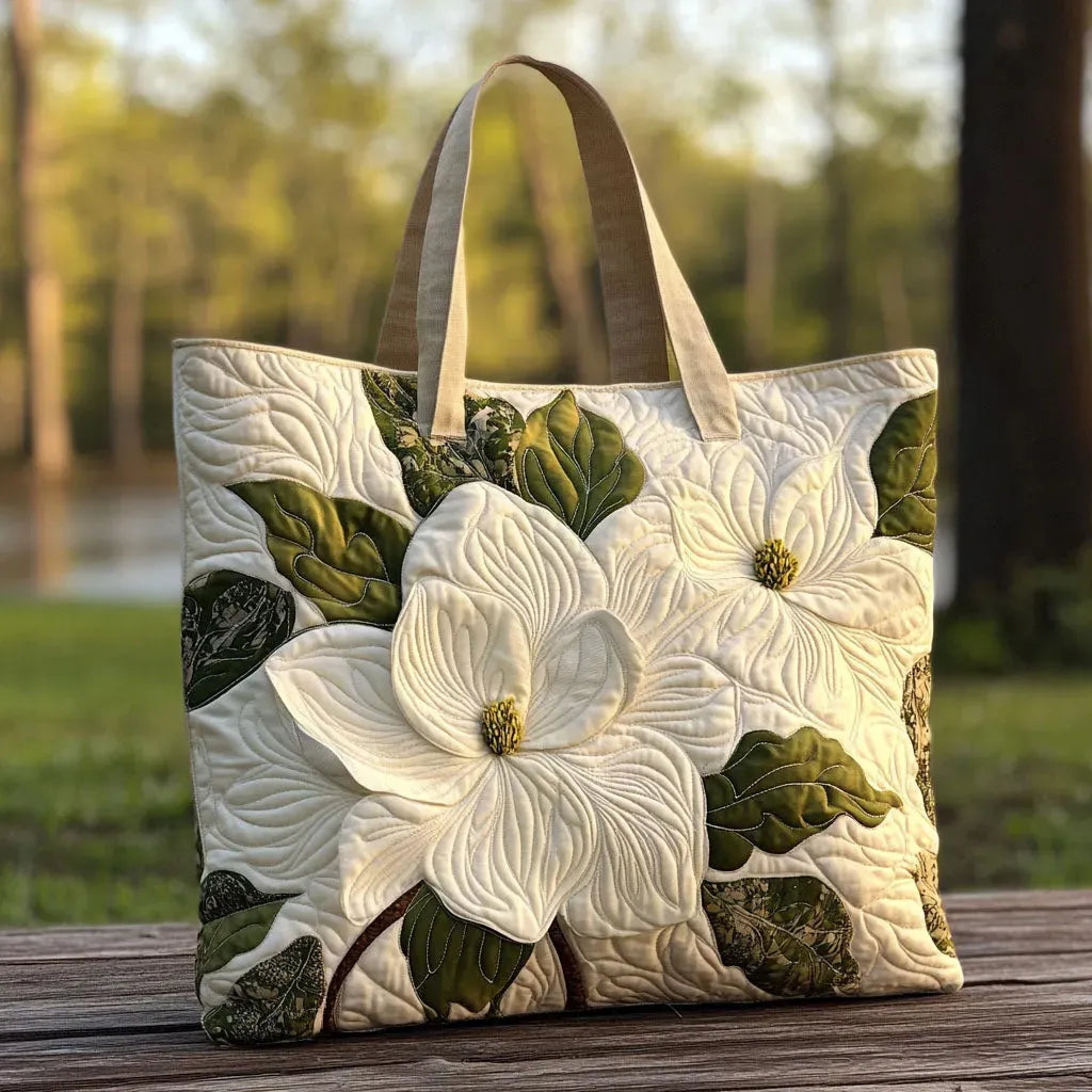 Twinkle – Elegant White Lilies Handmade Quilted Tote Bag