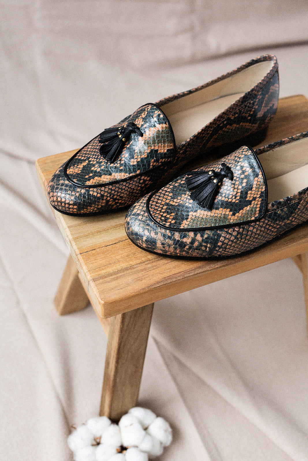 Camille – Elegant Brown Loafers with Snake Print