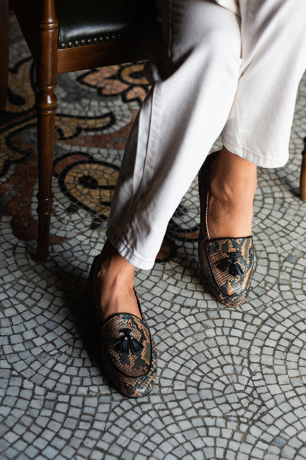 Camille – Elegant Brown Loafers with Snake Print