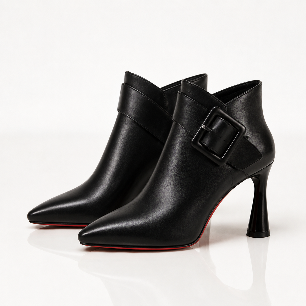 Raina - Leather Buckle Ankle Boots