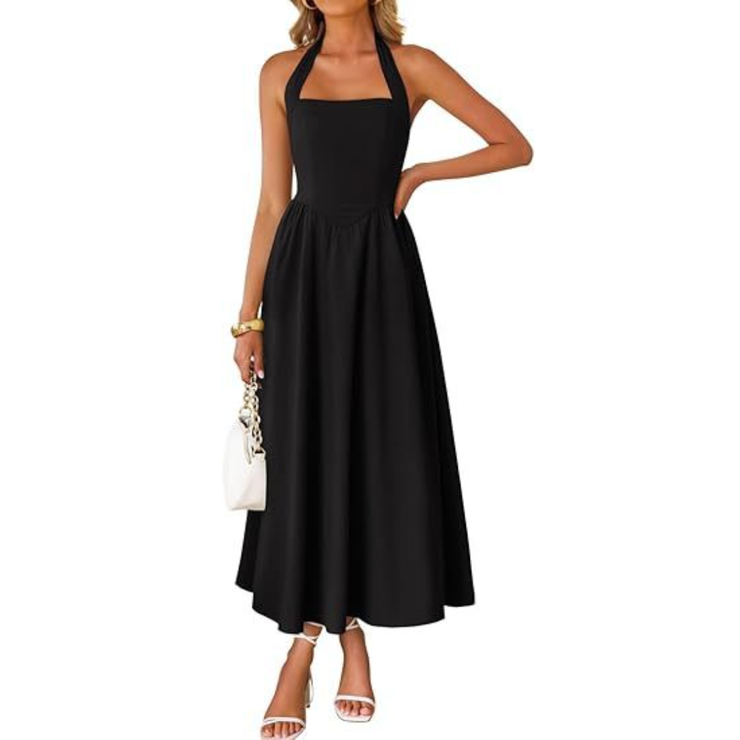 Keira - Sleeveless Halter Ruched Pocket Dress