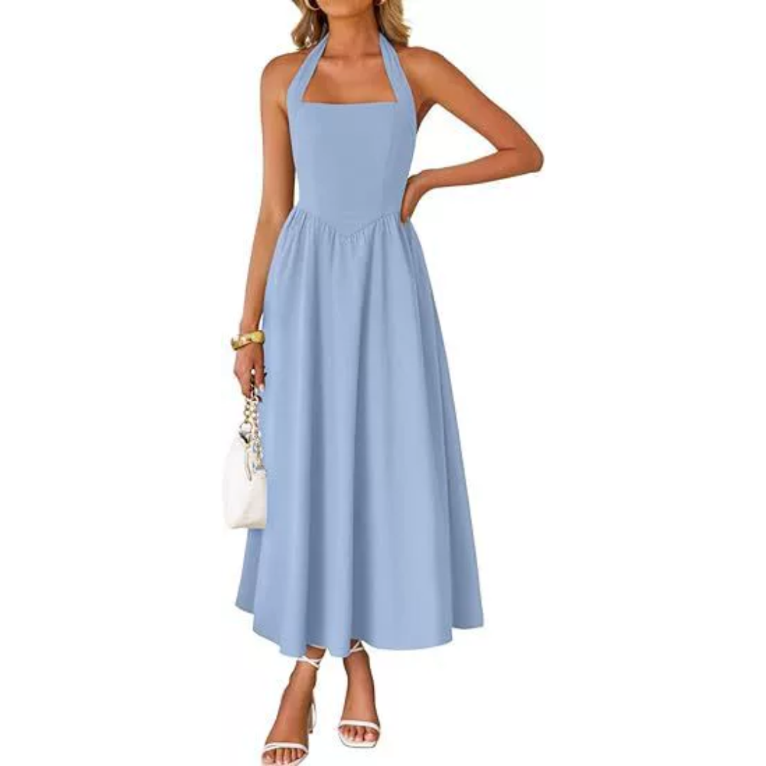 Keira - Sleeveless Halter Ruched Pocket Dress