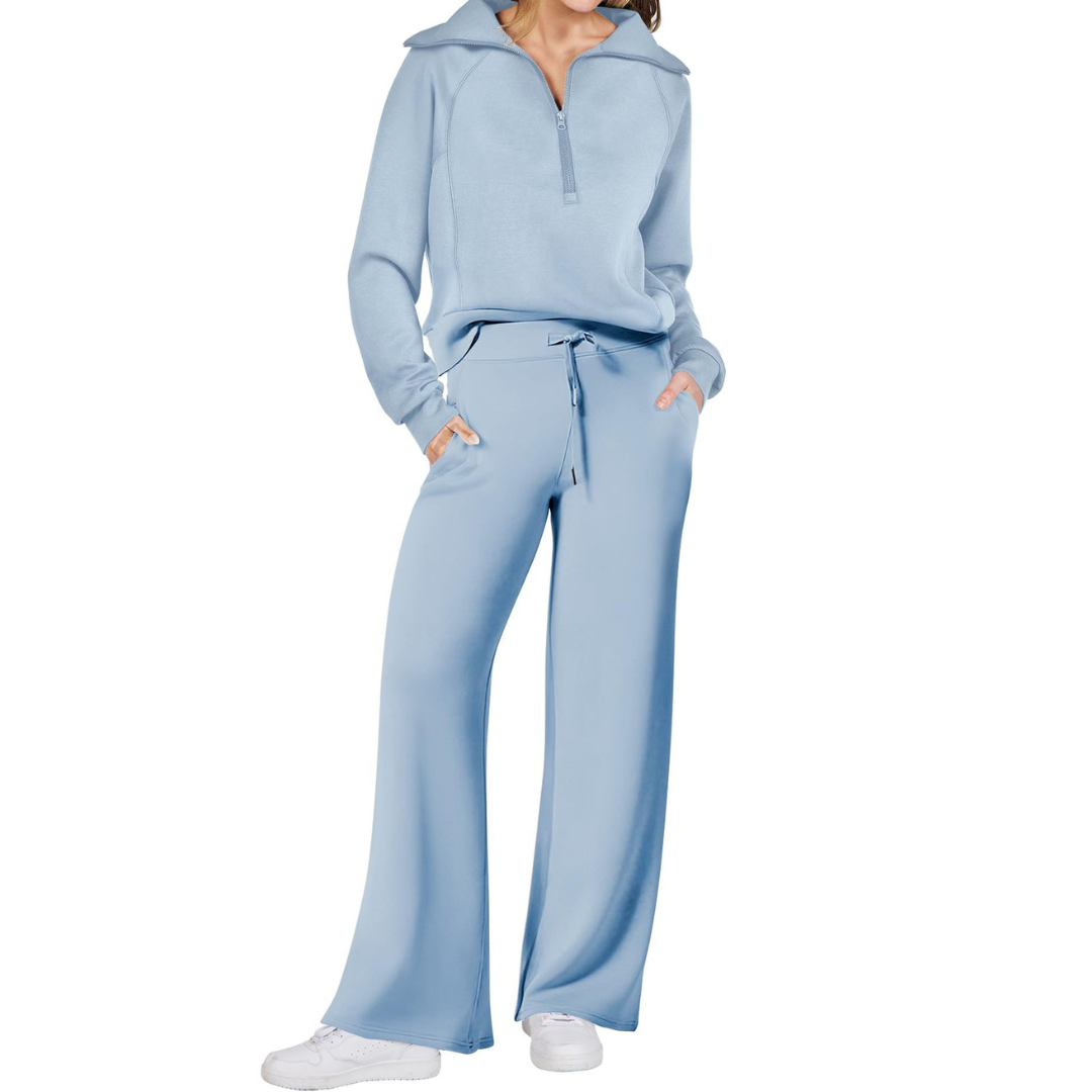 Hazel - Cozy Zip-Up Wide Leg Sweatsuit Set