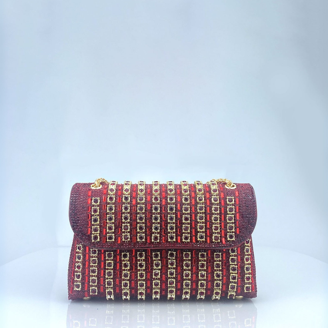 Lenny – Chic Chain Shoulder Bag with Colored Diamonds