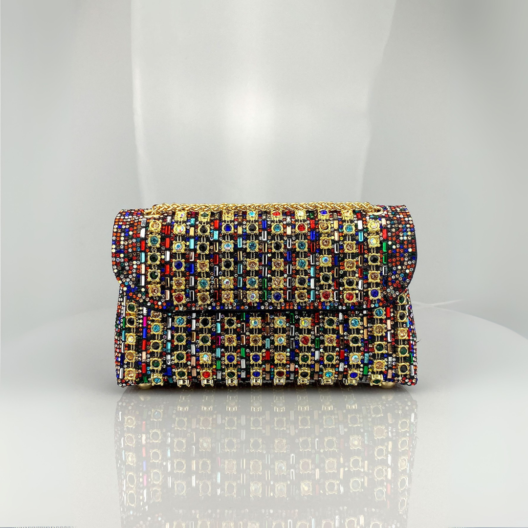 Lenny – Chic Chain Shoulder Bag with Colored Diamonds