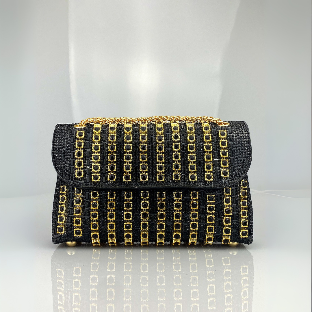 Lenny – Chic Chain Shoulder Bag with Colored Diamonds