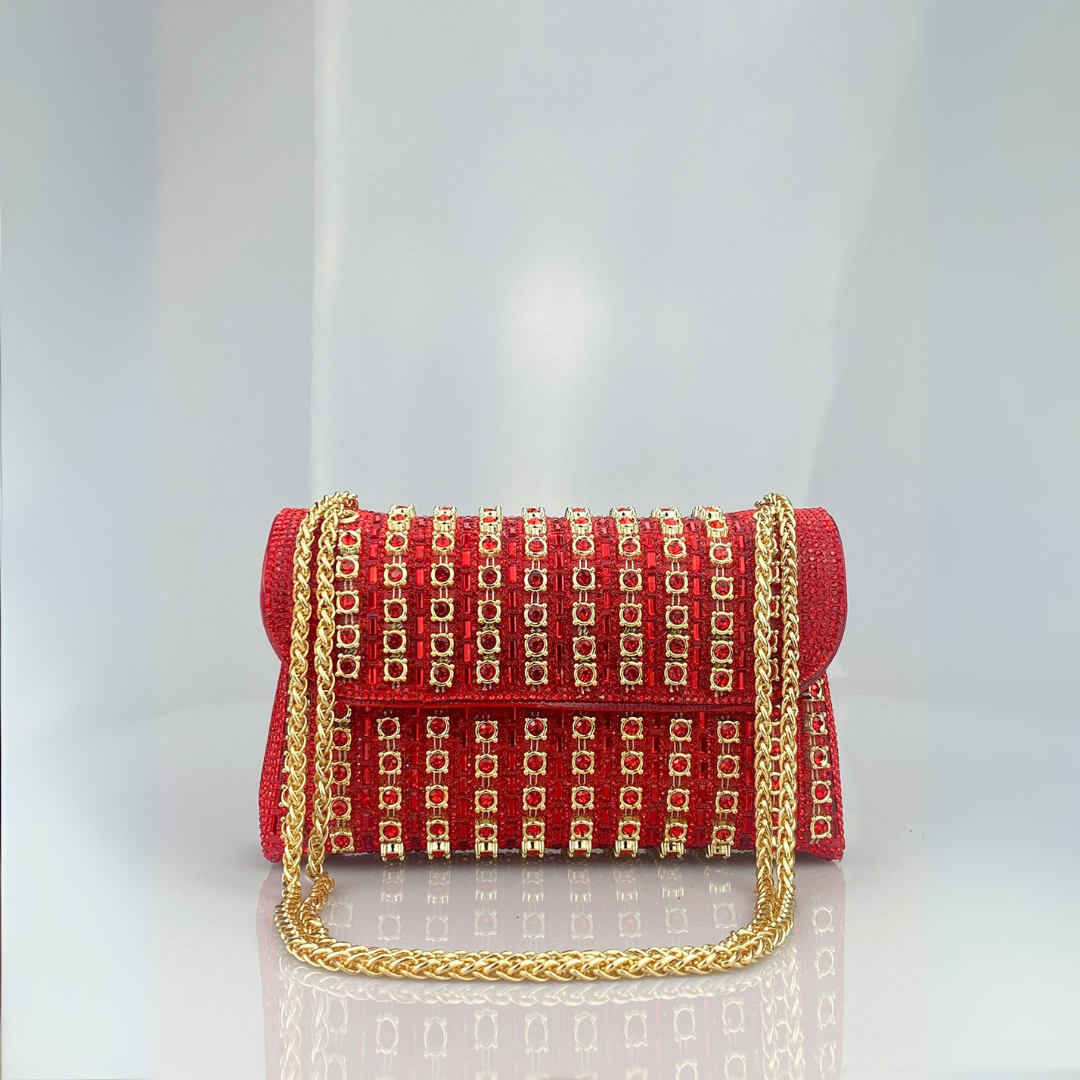 Lenny – Chic Chain Shoulder Bag with Colored Diamonds