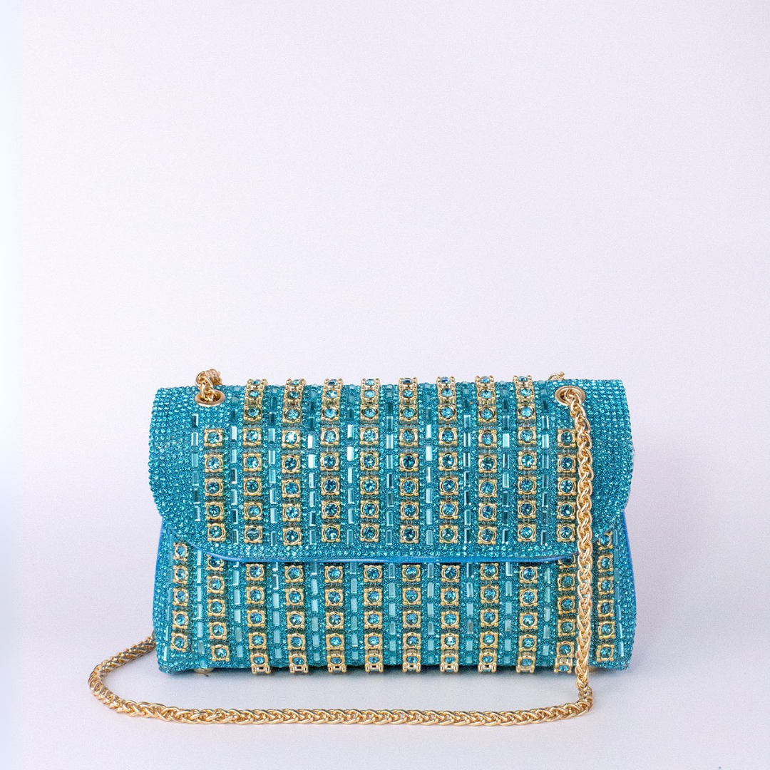 Lenny – Chic Chain Shoulder Bag with Colored Diamonds