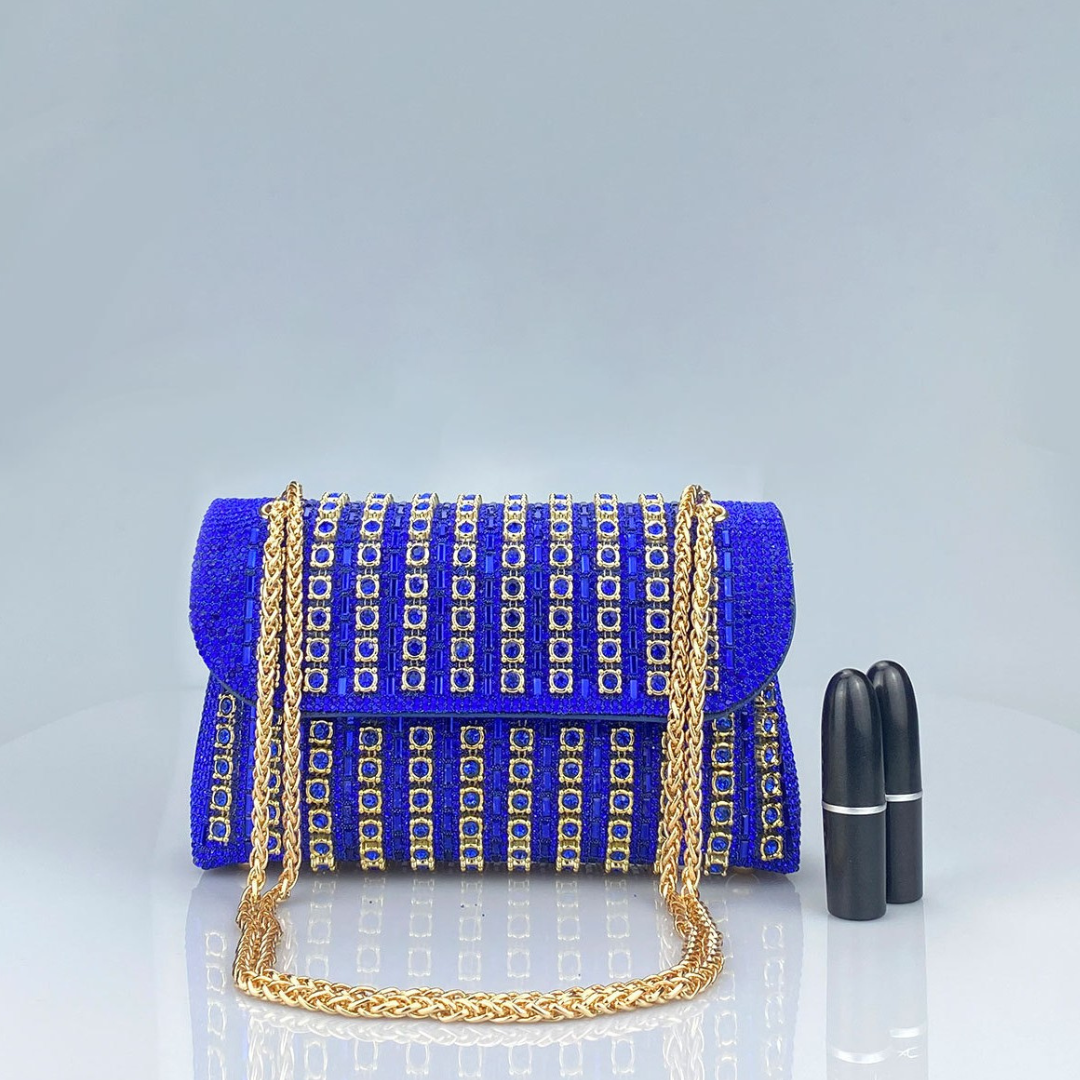 Lenny – Chic Chain Shoulder Bag with Colored Diamonds