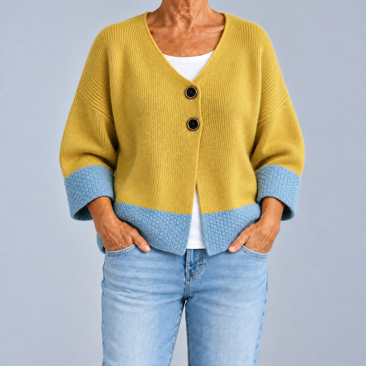 June – Two-Tone V-Neck Knit Cardigan
