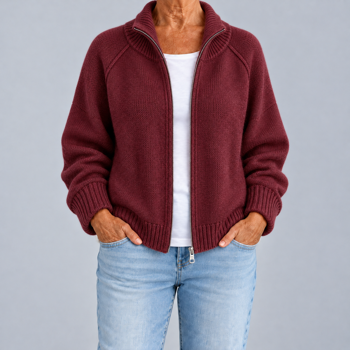 Catalina – Zip-Up Cardigan with High Neck