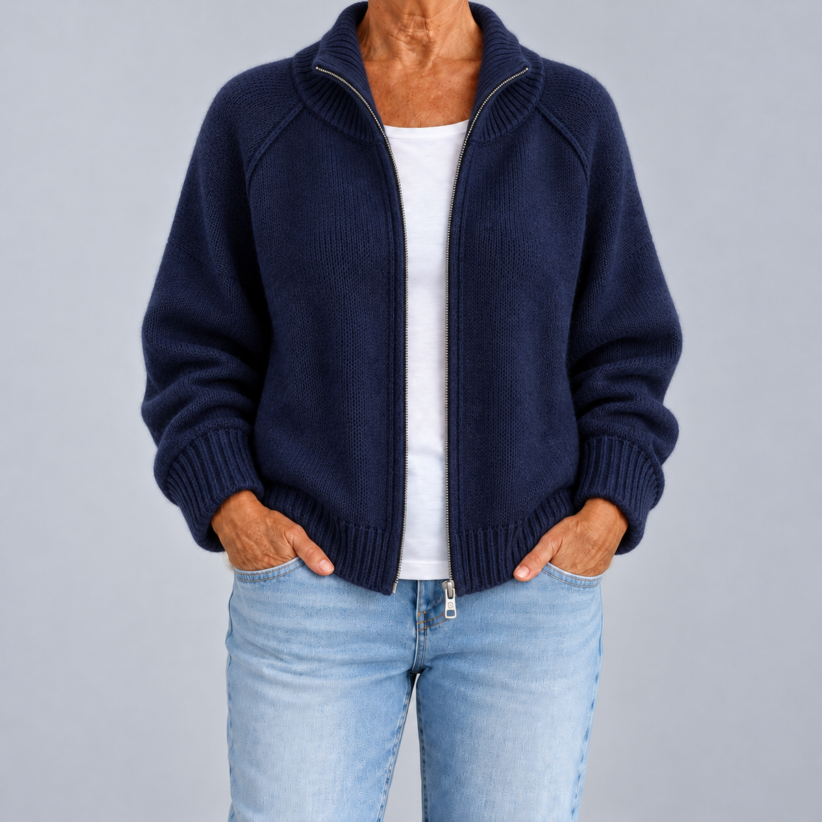 Catalina – Zip-Up Cardigan with High Neck