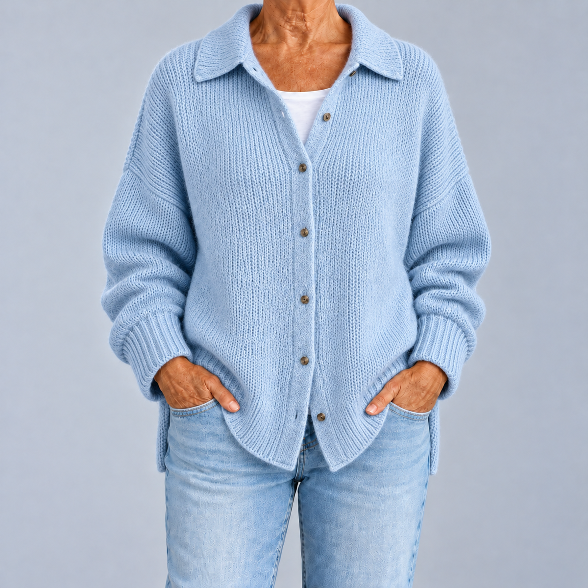 Allison – Oversized Shirt-Collar Knit Cardigan