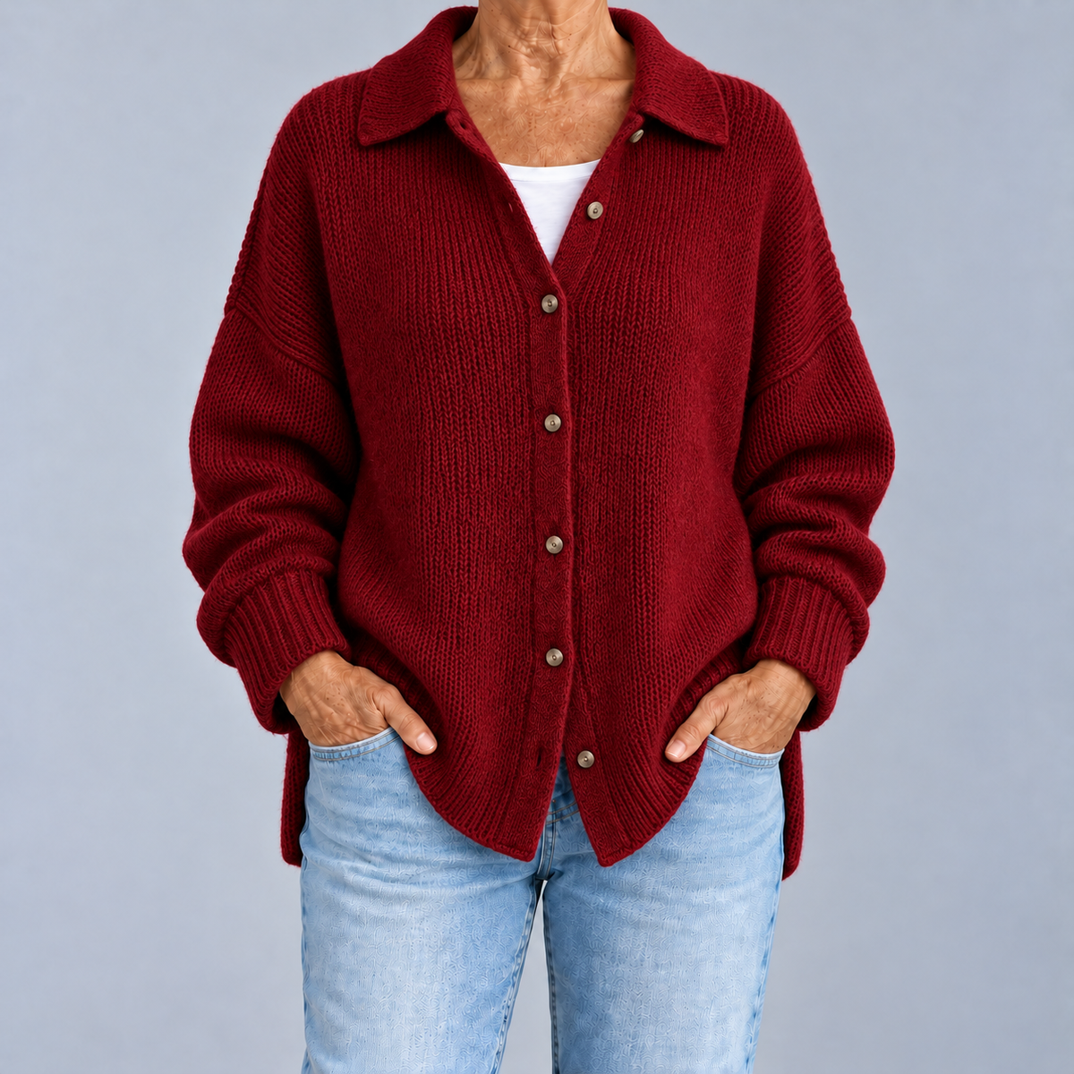 Allison – Oversized Shirt-Collar Knit Cardigan