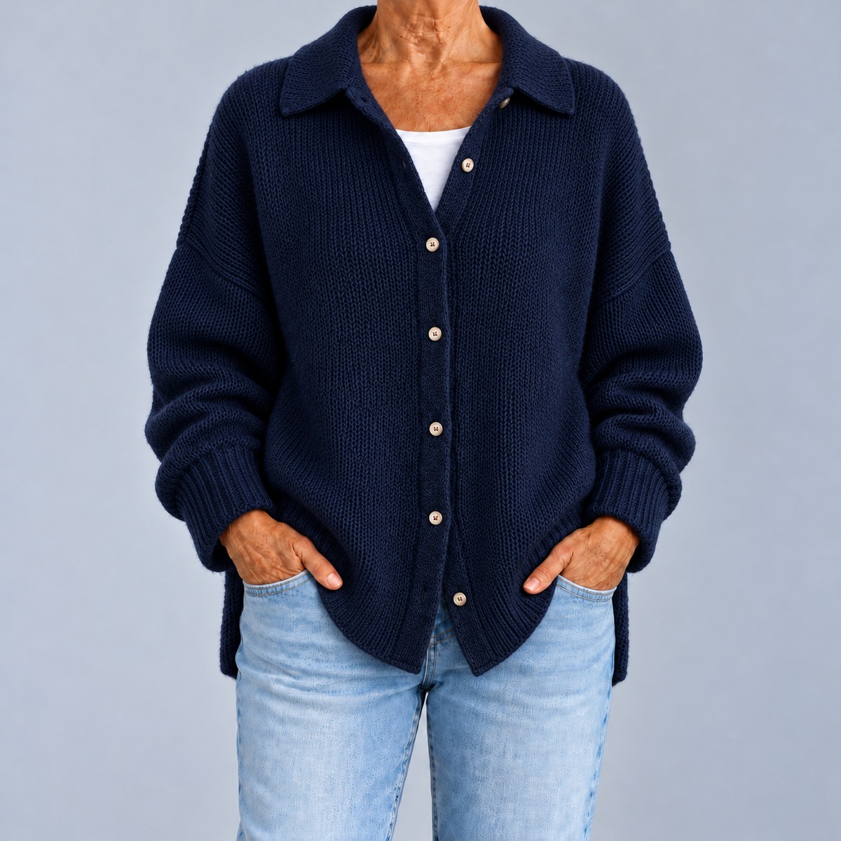 Allison – Oversized Shirt-Collar Knit Cardigan