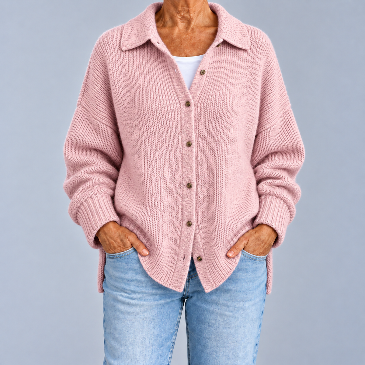 Allison – Oversized Shirt-Collar Knit Cardigan