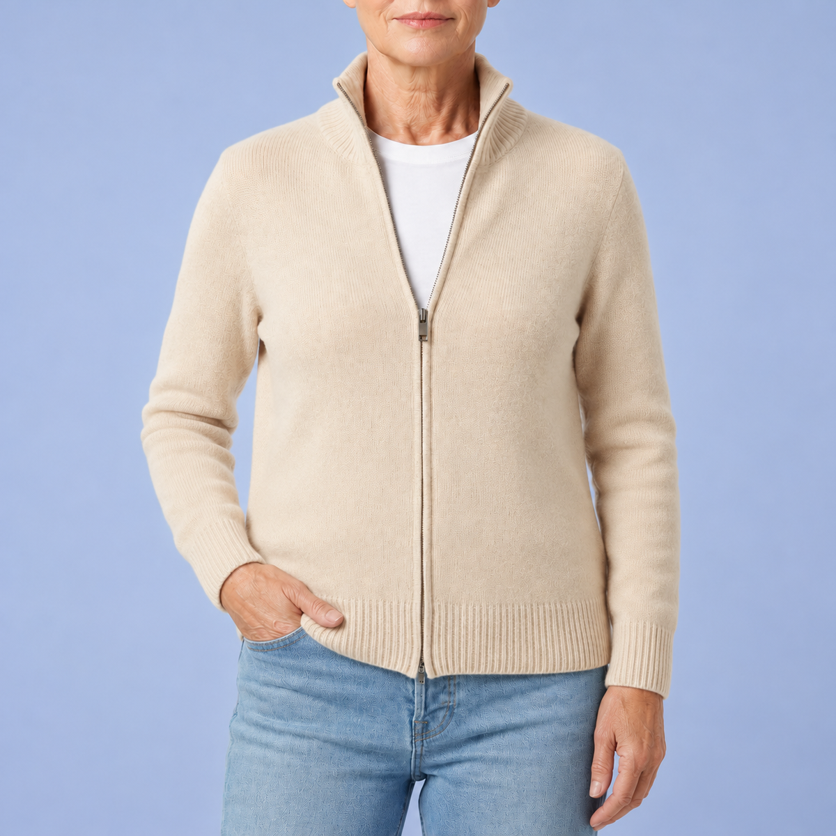 Arya – Merino Wool Blend Zip-Up Cardigan