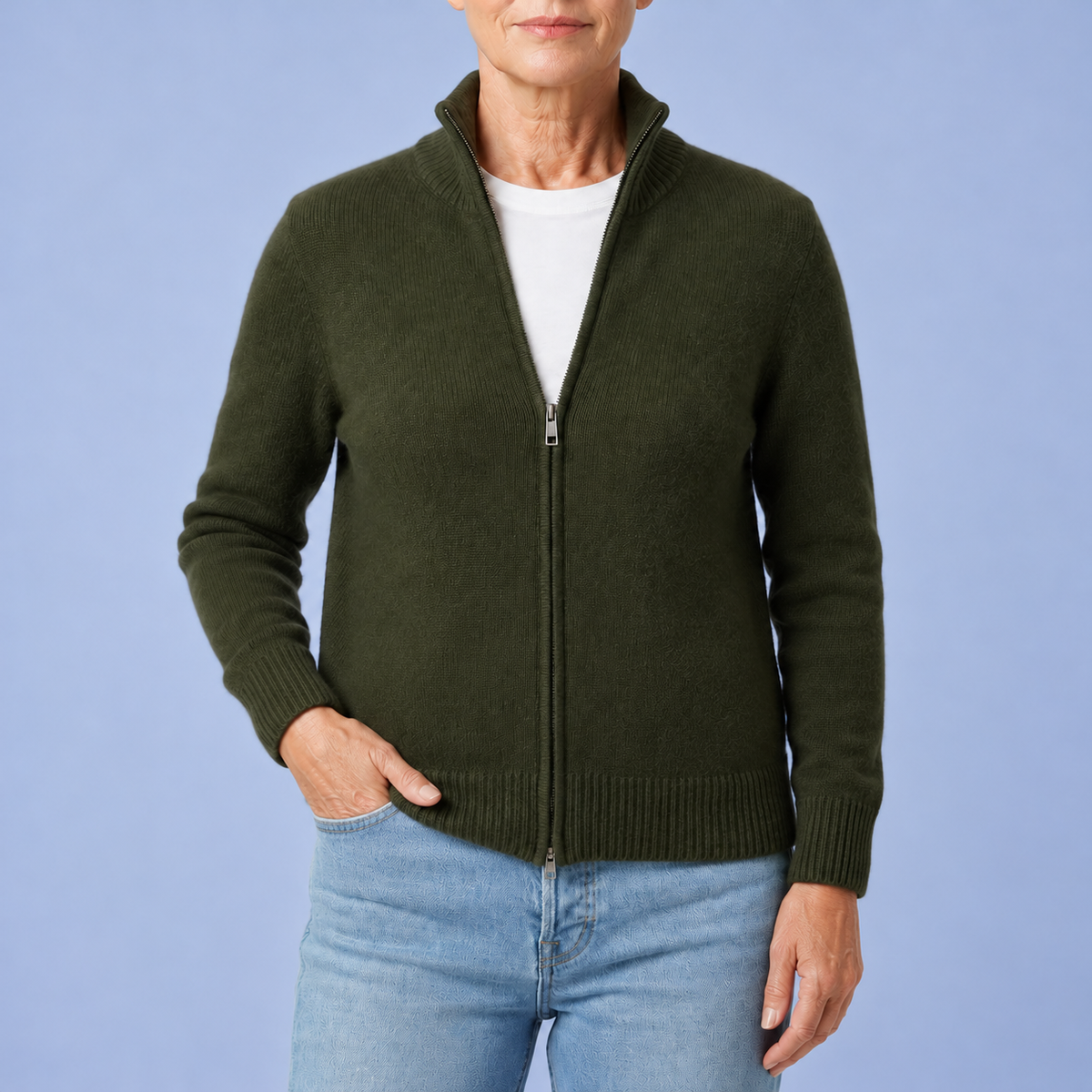 Arya – Merino Wool Blend Zip-Up Cardigan