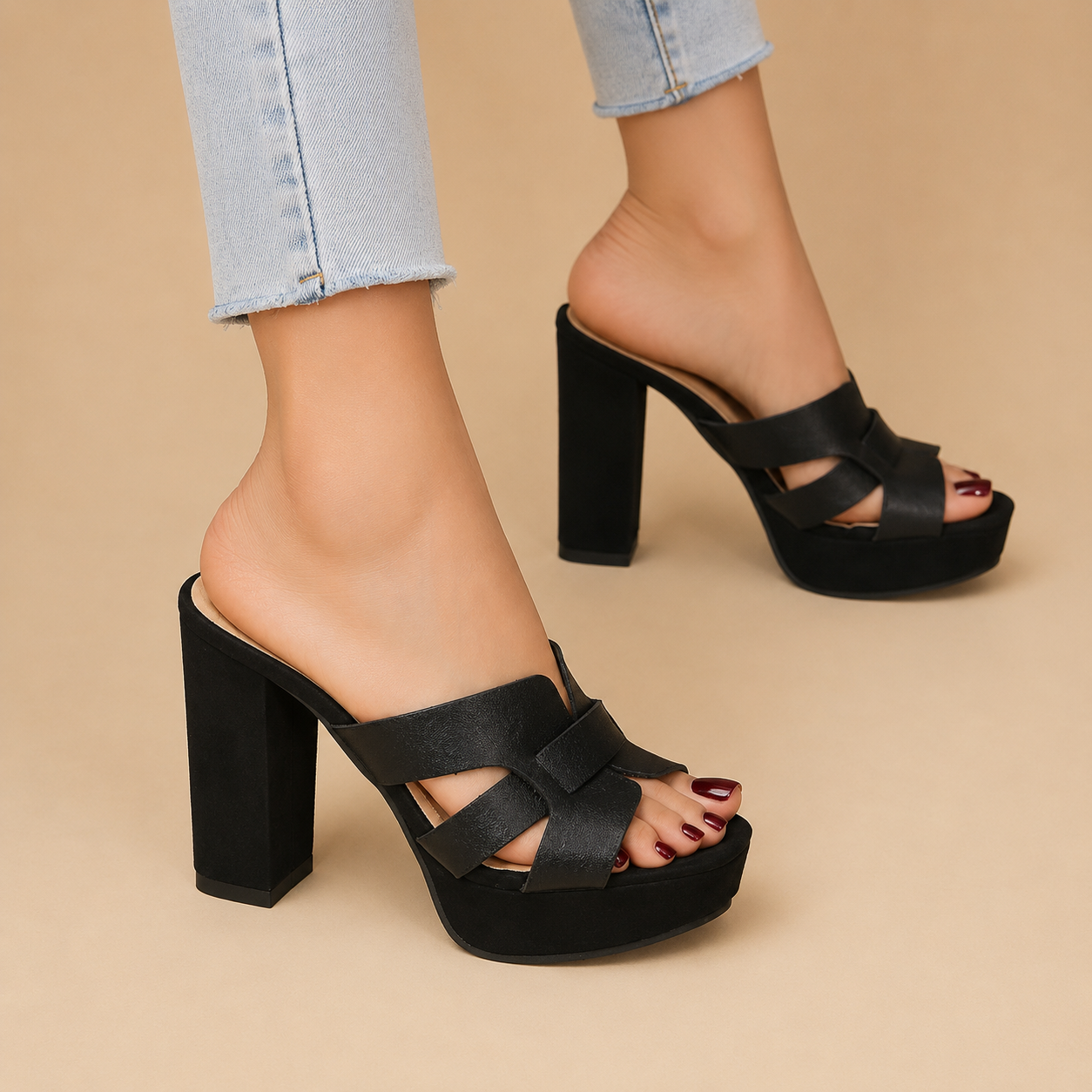 Scarlett - Black Platform Block Heels