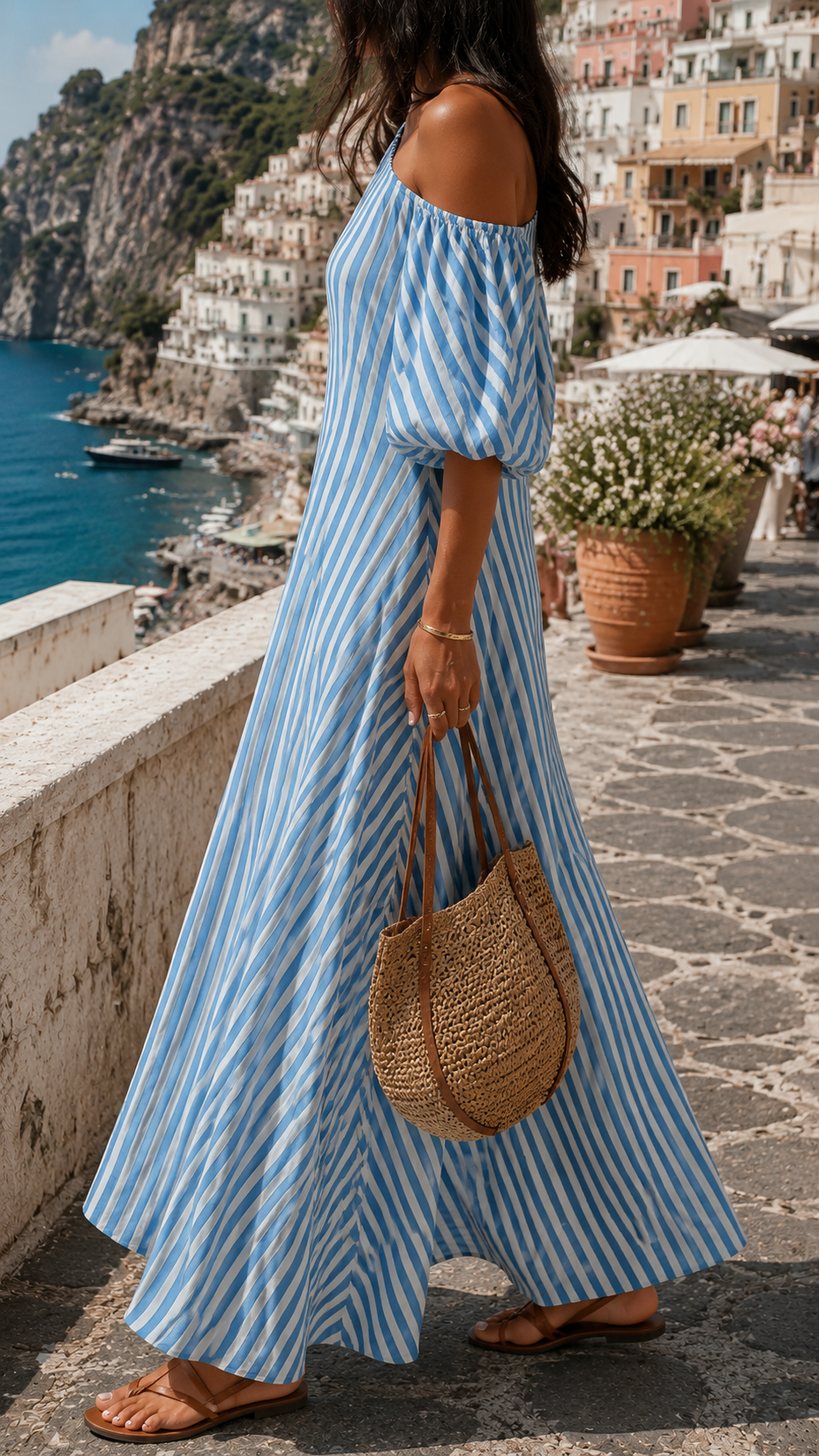 Vanessa - Striped Asymmetric Maxi Dress