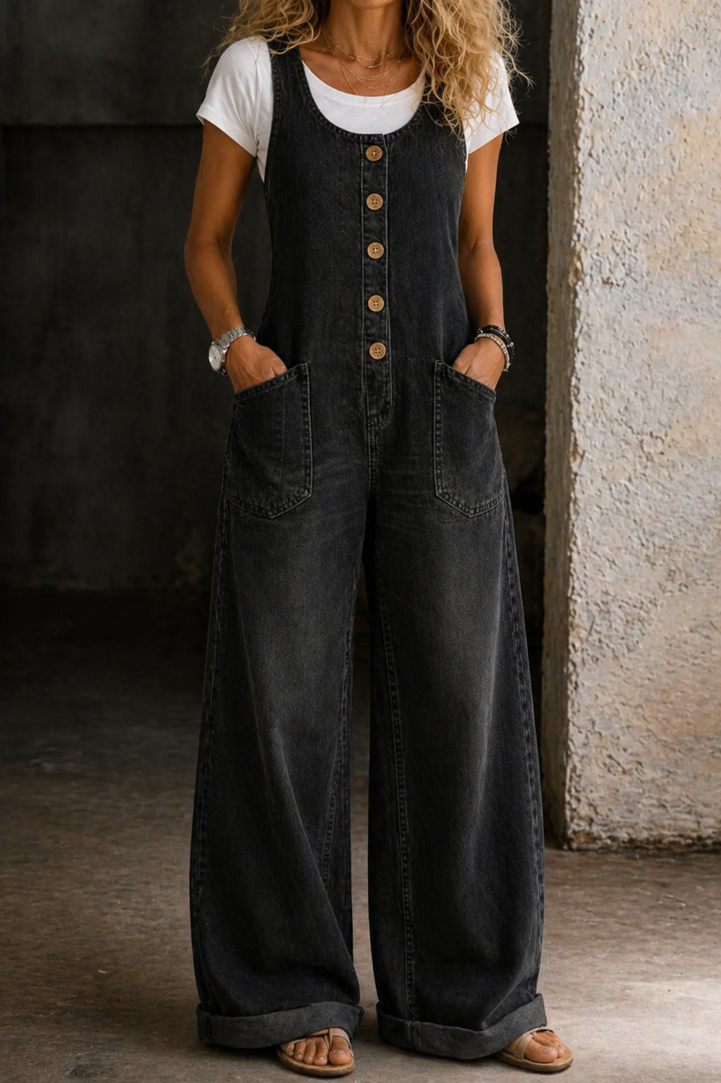 Britney - Vintage Washed Cotton Denim Overalls