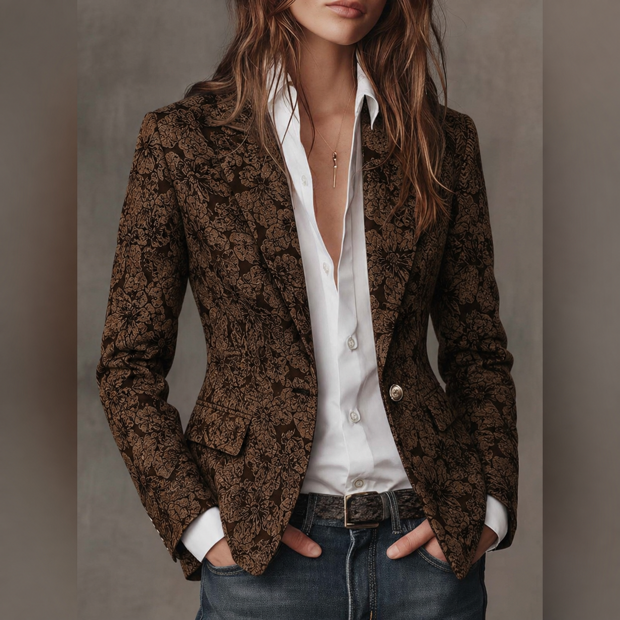 Brenda - Women’s Paisley Jacquard Fitted Blazer