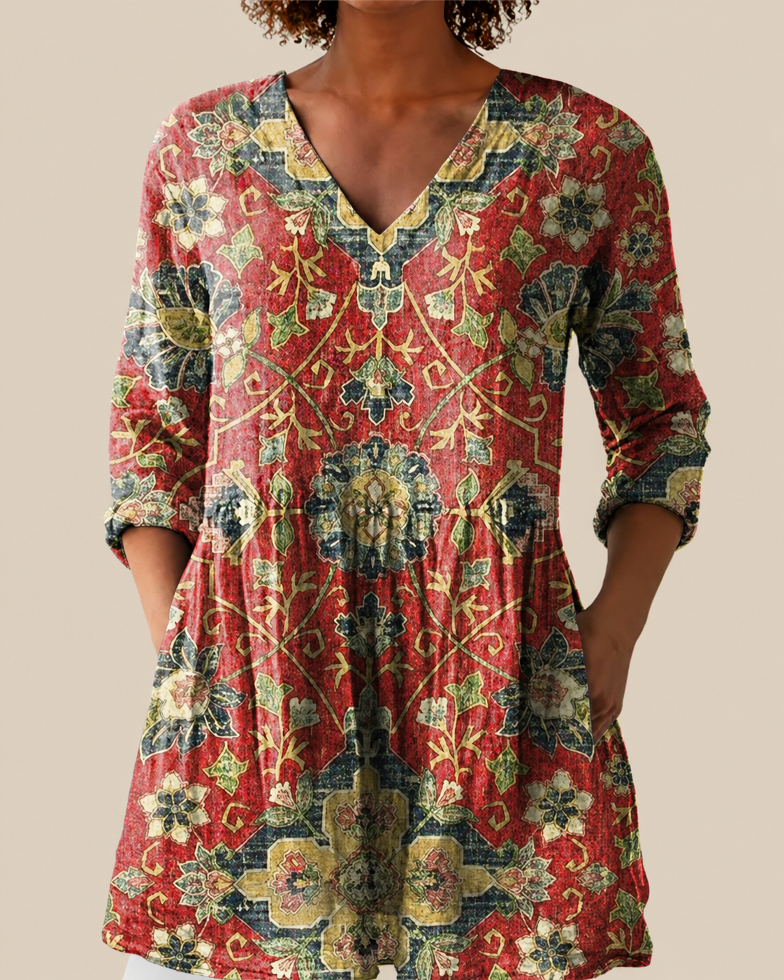 Paty - Long Blouse with Bold Pattern