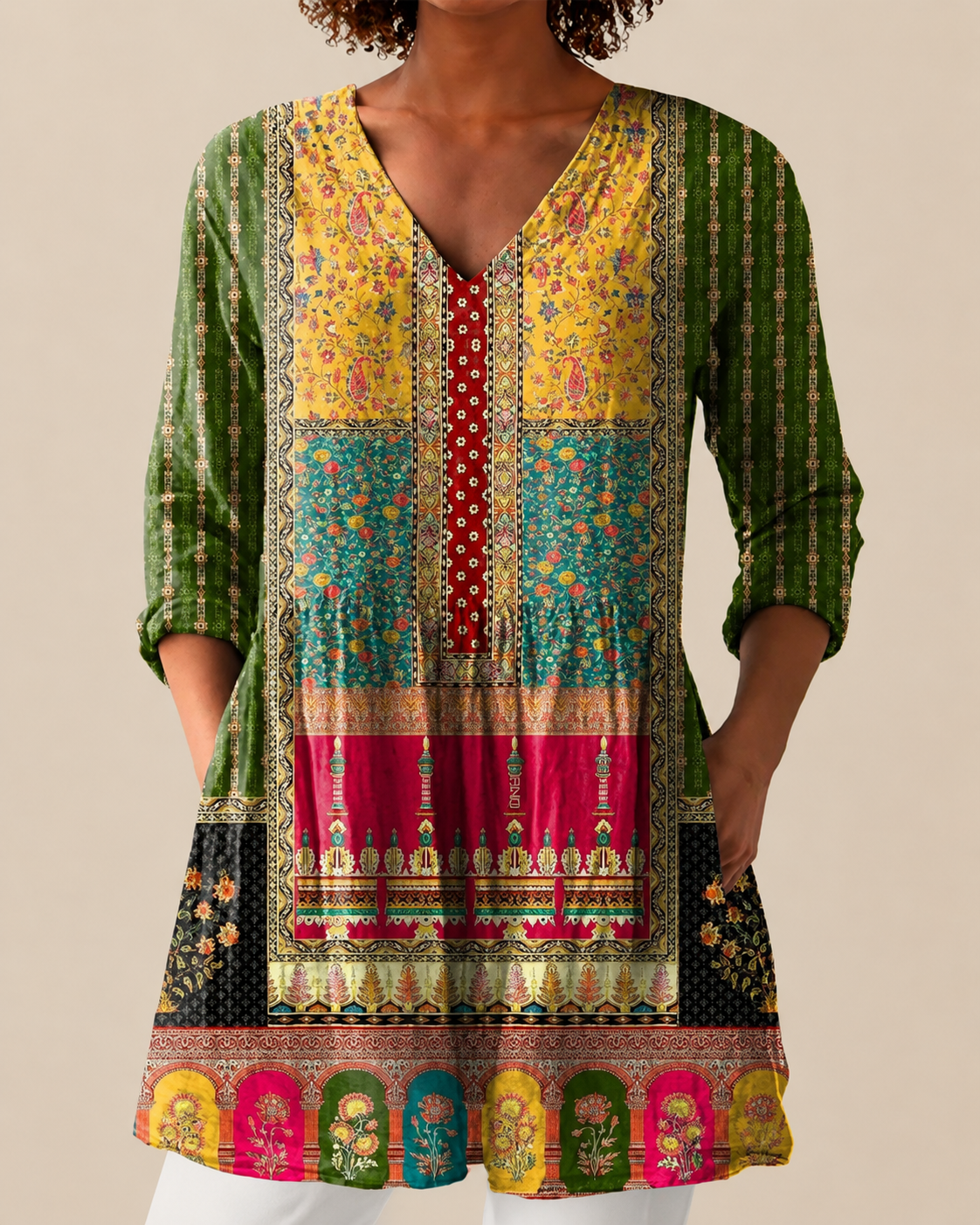Yera - Long Blouse with Bold Pattern