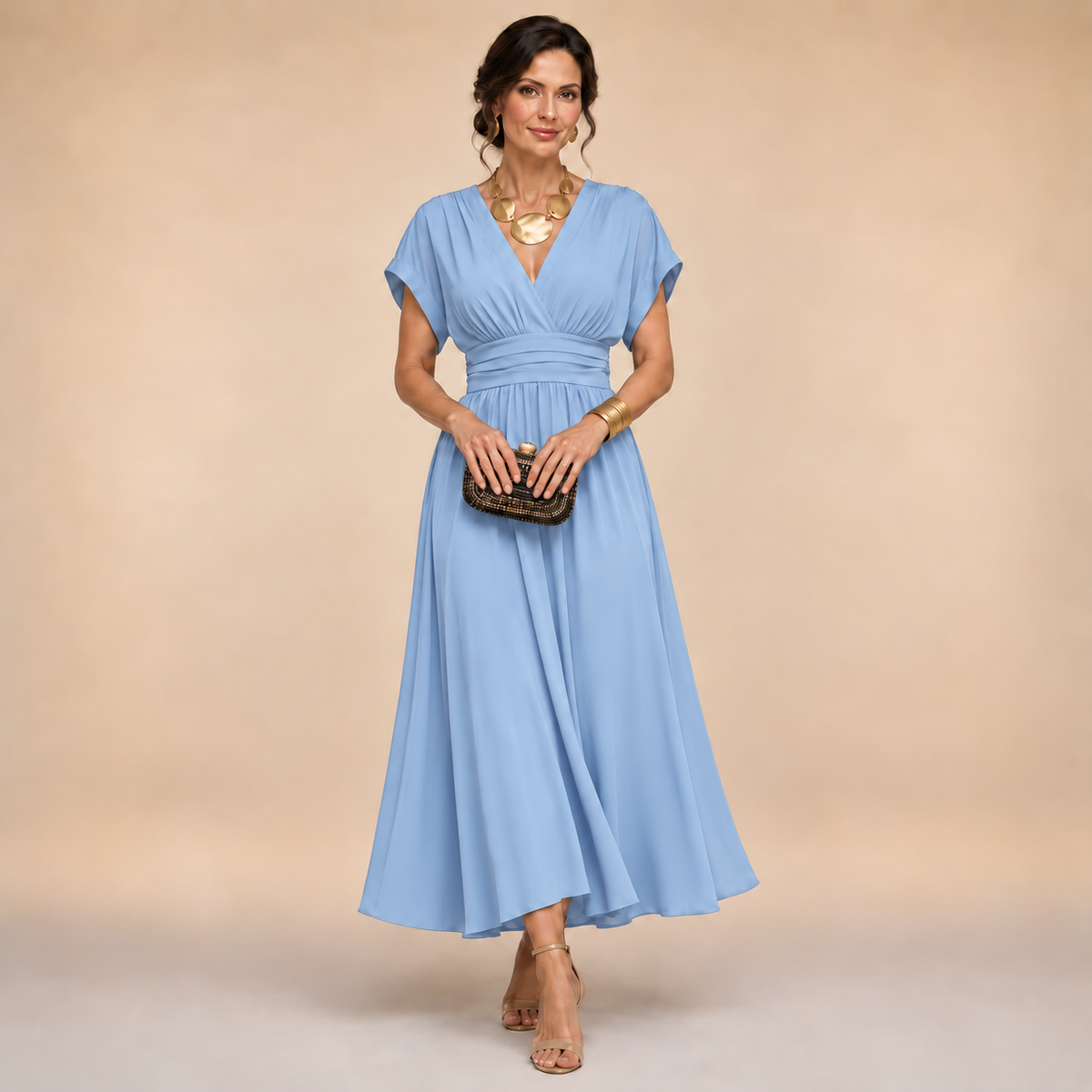 Elouise - Elegant V-Neck Midi Dress